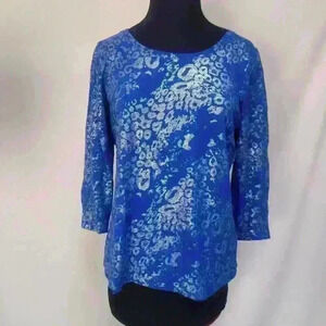 Zenergy by Chico's Size 0 (Small) Royal Blue & Silver Animal Print3/4 Sleeve Top
